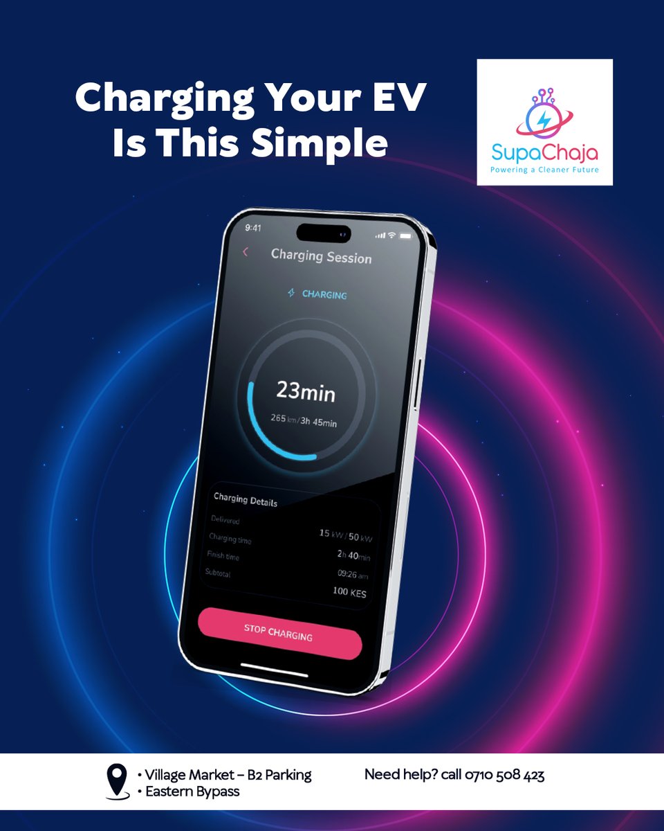 Getting started with SupaChaja is very easy. Locate your nearest charging station using our app, plug in using the right adaptor and track everything in real time, including payments. We’ve made powering your EV as effortless as it should be. #SupaChaja #PoweringACleanerFuture