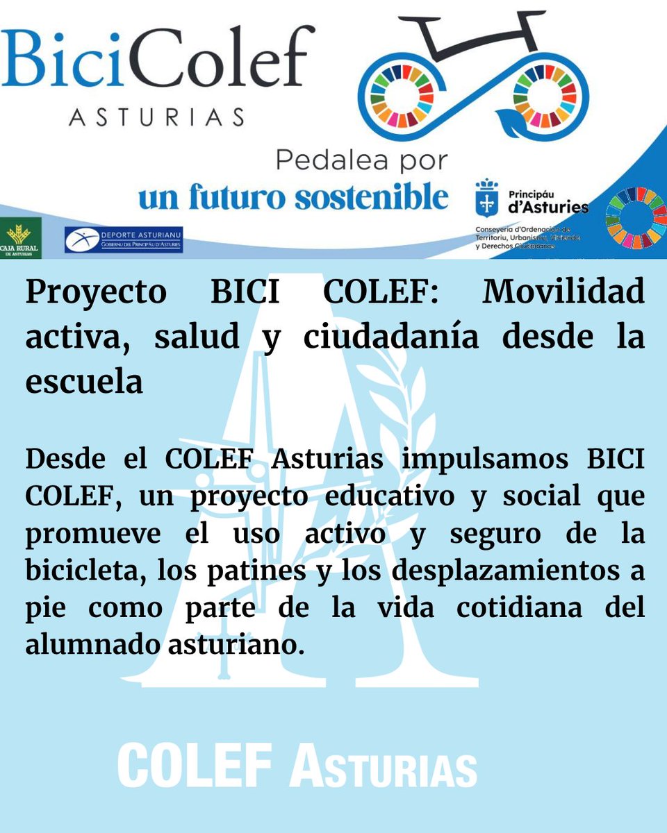 Proyecto BICI COLEF: Movilidad activa, salud y ciudadanía desde la escuela
Desde el COLEF Asturias impulsamos BICI COLEF, un proyecto educativo y social que promueve el uso activo y seguro de la bicicleta, los patines y los desplazamientos activos. 
colefasturias.org/proyecto-bici-…