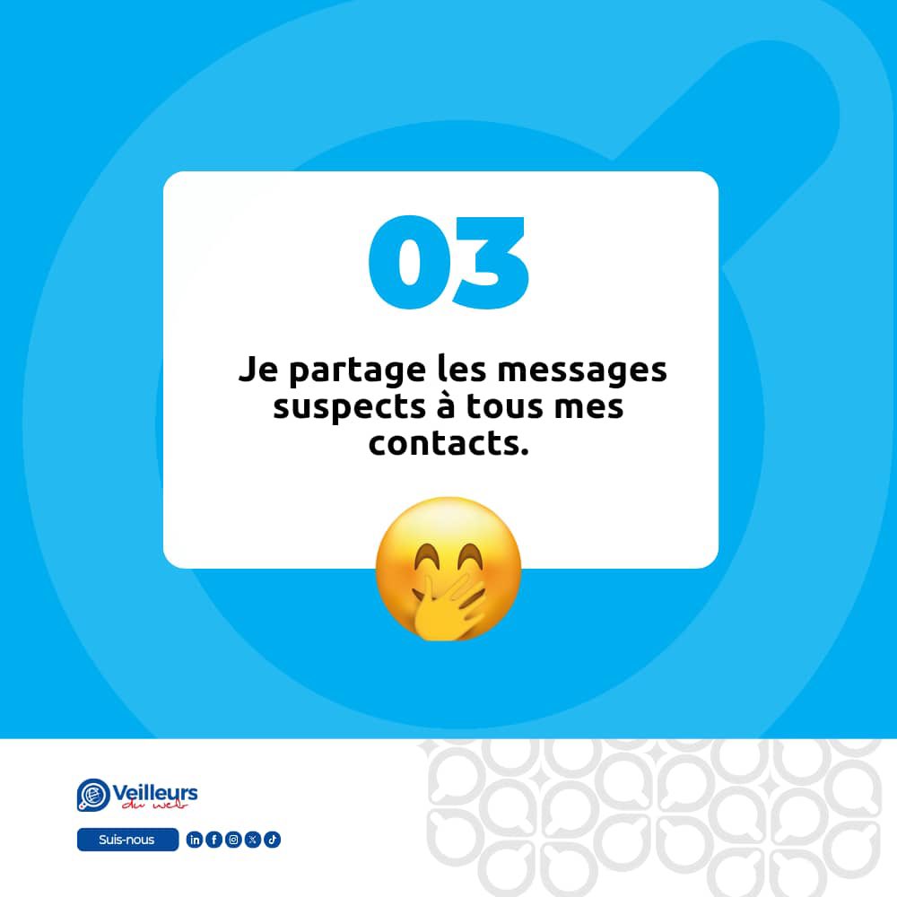 veilleursduweb's tweet image. Une offre-cadeau ? Un emploi soi-disant proposé par l’UNICEF ou une autre grande organisation ? Une promo exclusive d’un réseau de télécommunication ? Sur WhatsApp.
Si ça paraît trop parfait ou trop facile, c’est sûrement un piège. 🎣

Alors, comment peux-tu réagir face à ce…