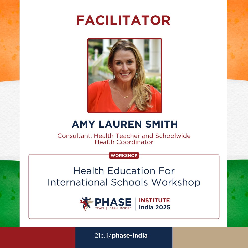 PHASE (@phaseglobal) on Twitter photo #PHASEIndia25 #HealthEducation #WellbeingCurriculum
๐ง  Curriculum. Culture. Clarity.
This October, join international consultant Amy Lauren Smith in Mumbai to design a Health & Social and Emotional Learning program that truly works for your school.
What Makes This Workshop #PHASEIndia25 #HealthEducation #WellbeingCurriculum
๐ง  Curriculum. Culture. Clarity.
This October, join international consultant Amy Lauren Smith in Mumbai to design a Health & Social and Emotional Learning program that truly works for your school.
What Makes This Workshop