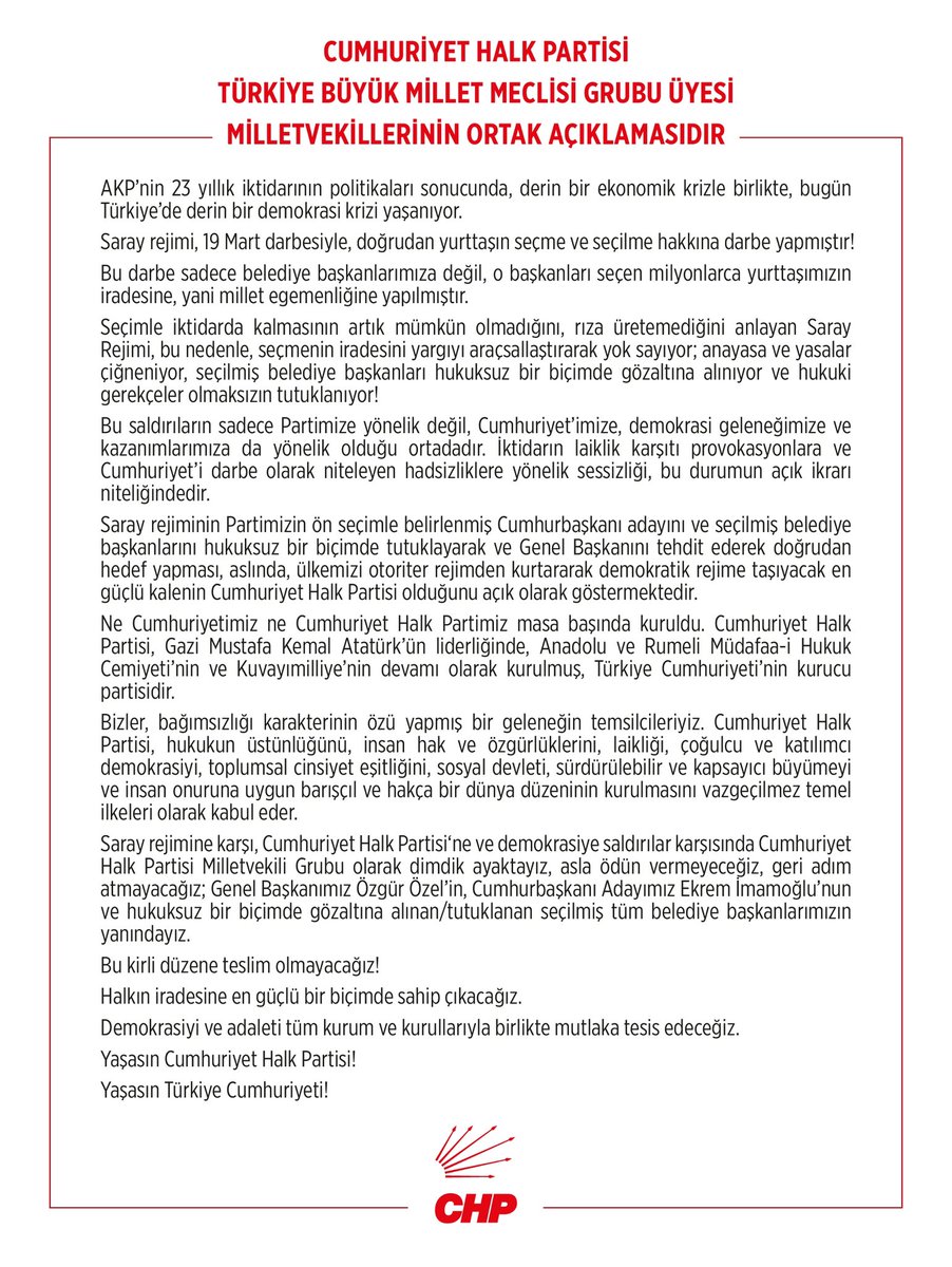 TBMM Grubu üyesi milletvekillerimizin ortak açıklamasıdır.