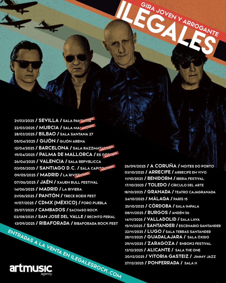 Mañana Ilegales, estarán haciendo temblar CDMX. 
Pero no tardarán mucho en volver a estar recorriendo la península en cuantas direcciones sea posible. 
Disfruta de tus vacaciones (que haya un concierto de Ilegales cerca, las mejora considerablemente).

🎟️ ilegalesrock.com