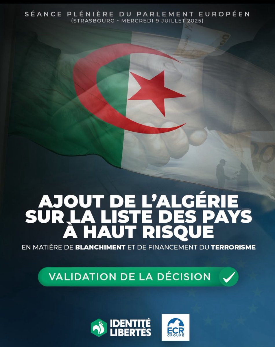 🇩🇿🇪🇺 L’Algérie a été ajoutée à la liste des pays tiers à haut risque de l’Union européenne en matière de blanchiment de capitaux et de financement du terrorisme 😲🫣😅
