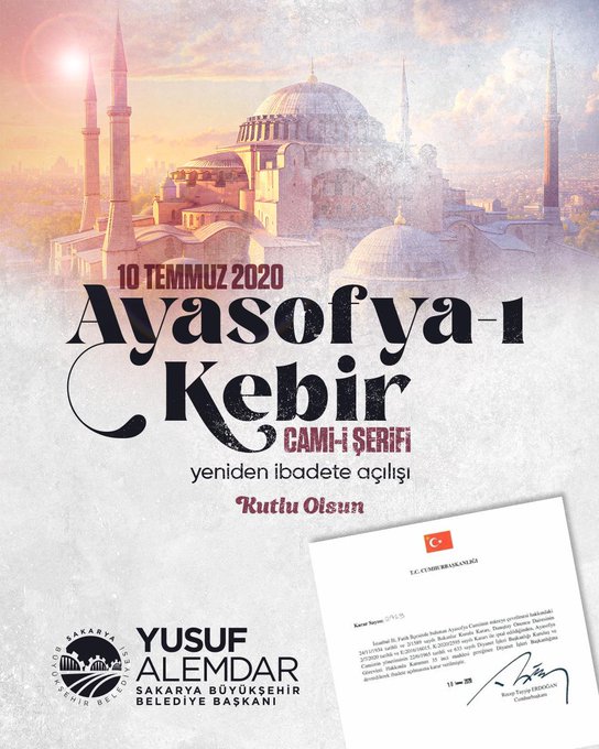 Sakarya’dan Ayasofya’nın İbadete Açılışına 5 Yıl