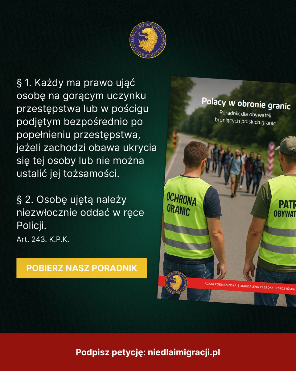 🛑 Powiedz STOP masowej imigracji: niedlaimigracji.pl
🟢 Zapoznaj się z poradnikiem dla strażników granic: ordoiuris.pl/informacje-pra…
🟢 Jeśli osoby broniące granic napotkają trudności związane z ich służbą, mogą liczyć na bezpłatne wsparcie prawne od Instytutu Ordo Iuris.