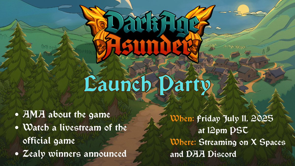 PlutoniumPow's tweet image. Join us for the launch of Dark Age Asunder! We'll be streaming the official game on July 11, on both X Spaces and the DAA Discord server. See you all then!!