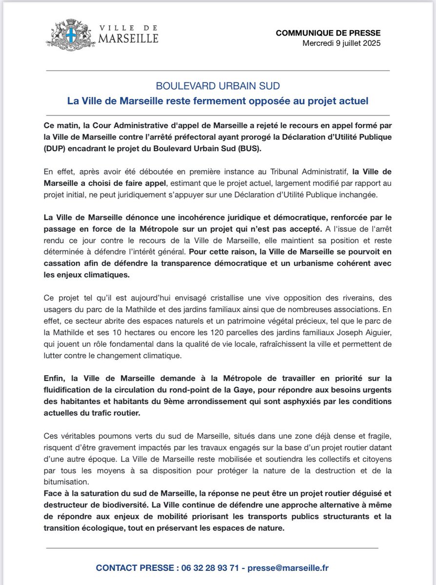 Marie Batoux (@mariebatoux) on Twitter photo La Ville continue son combat contre le Boulevard urbain sud, un projet très routier dans <a href="/marseille/">Ville de Marseille</a>.
Nous souhaitons le désenclavement par les transports collectifs des secteurs concernés, développement des modes actifs et préservation des espaces verts.
Le communiqué ici 👇 La Ville continue son combat contre le Boulevard urbain sud, un projet très routier dans <a href="/marseille/">Ville de Marseille</a>.
Nous souhaitons le désenclavement par les transports collectifs des secteurs concernés, développement des modes actifs et préservation des espaces verts.
Le communiqué ici 👇