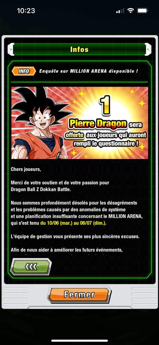 Aujourd'hui sur #DokkanBattle ;

• Super ZTUR de Rosé agi et VB end 🔥

• Défi Colère divine et volonté mortelle : Boss rush super et extrême 👊

• Enquête de satisfaction concernant la million Arena ( je vous invite évidemment à aller râler ) 🎤