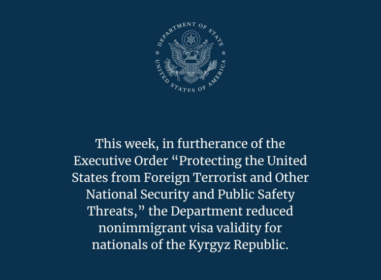 Churkanov's tweet photo. Churkanov Organization. Госдеп США сократил срок на не иммиграционные визы Кыргызстанцам!

Кыргызстан попал в список стран, которым Государственный департамент США сократил срок действия не иммиграционных виз до 3 месяцев.
#churkanov #churkanovorganization #виза #сша #кыргызстан https://t.co/utzFDOWnTB