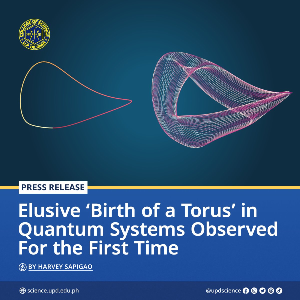 UPDscience's tweet image. ⭕ An international team led by UP physicist Dr. Jayson Cosme has experimentally observed the Birth of a Torus phenomenon in quantum systems for the first time, using lasers, mirrors, and time crystals.
🔗 Read here: science.upd.edu.ph/elusive-birth-…