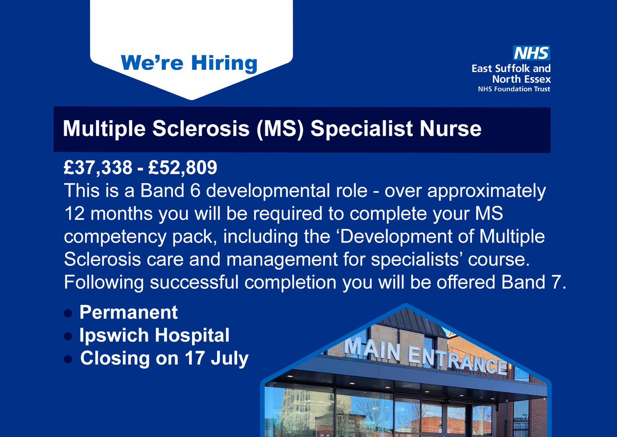 Recruitment @ESNEFT (@recruitmentesn2) on Twitter photo #TeamESNEFT have the perfect job for a senior nurse to join the Neurology team at Ipswich Hospital, making a difference to patients with Multiple Sclerosis๐
๐ป Apply here: buff.ly/qHDieop
#NHS #JobsInNursing #MultipleSclerosis #Neurology #HiringNow <a href="/nmcnews/">Nursing and Midwifery Council</a> #TeamESNEFT have the perfect job for a senior nurse to join the Neurology team at Ipswich Hospital, making a difference to patients with Multiple Sclerosis๐
๐ป Apply here: buff.ly/qHDieop
#NHS #JobsInNursing #MultipleSclerosis #Neurology #HiringNow <a href="/nmcnews/">Nursing and Midwifery Council</a>