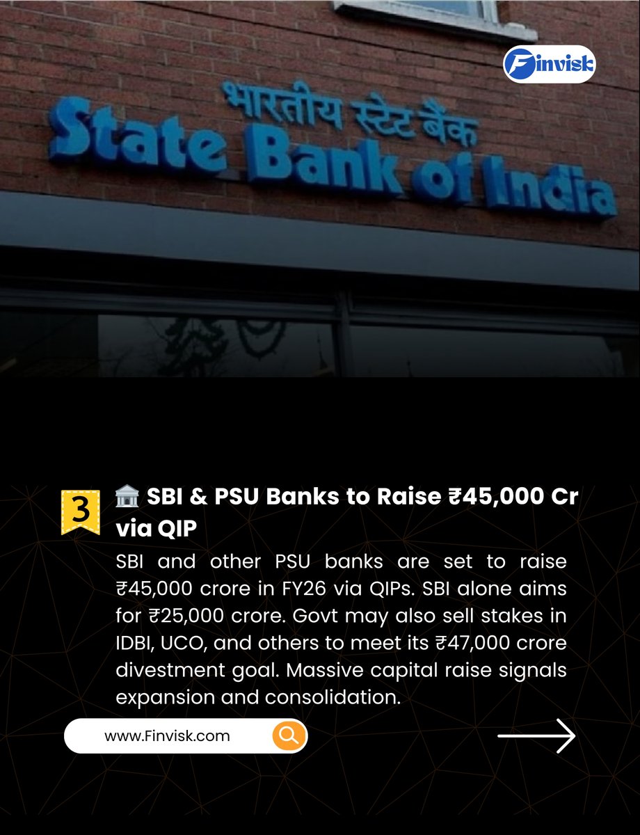 Finvisk_by_vkg's tweet photo. 📊 Market Highlights | July 10, 2025
🔥 MF inflows jump 24% 📈
💻 Nvidia hits $4T
🏦 SBI to raise ₹45,000 Cr
🚗 JSW eyes full MG Motor control
➡️ Dive into today’s #Finvisk market recap!
#LIC #MutualFunds #IndianEconomy #stocks #PrakashRaj #earthquake #Nvidia #CryptoMarket https://t.co/VKCGMQzdAr
