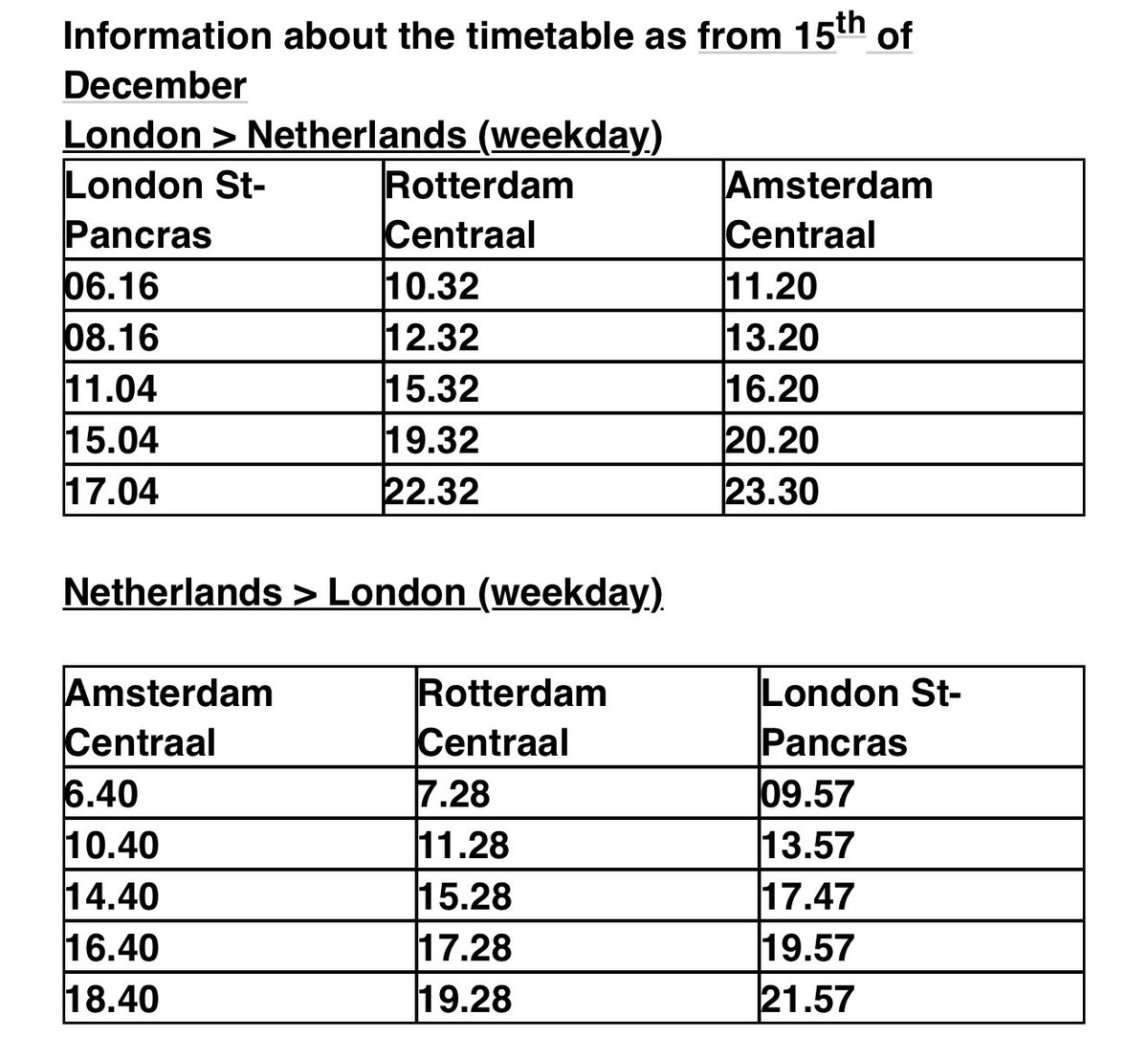 Eurostar to run 5 London-Rotterdam-Amsterdam services on weekdays from 15 December.  London-Amsterdam passengers are already up +18% this year vs last, with 15% of Lon-Ams travellers in 2024 travelling for business.