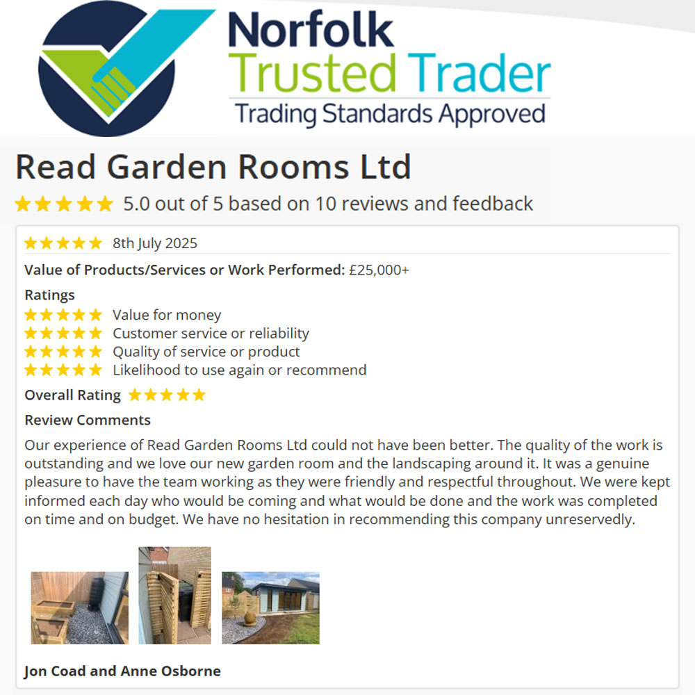 VettedTraders's tweet image. "The quality of the work is outstanding and we love our new garden room and the landscaping around it" Another happy customer for Norfolk Trusted Trader Read Garden Rooms Ltd 👏
trustedtrader.team/Norfolk/Read-G…
#Norfolk #TrustedTrader #TradingStandards #Approved @NorfolkCCTS