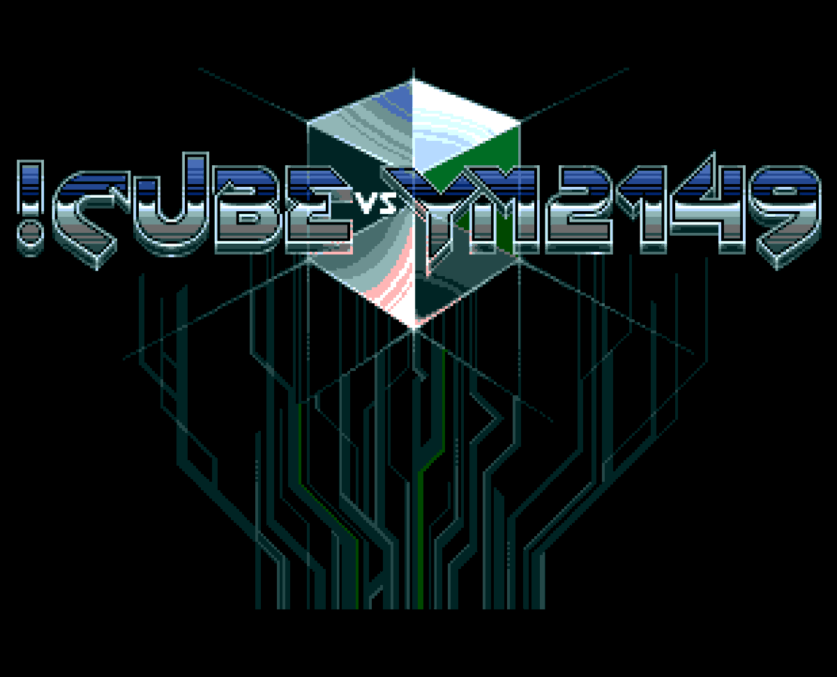 "!cube vs YM2149" (2025) !cube's music demo. 16 colours, 320x200 pixels 🟦 Release: pouet.net/prod.php?which… 🎵 Tried to go tech/oldskool, with the #cube as the center of attention. Subtile background patterns for the song menu ⚙️video: youtube.com/watch?v=DOVZci… #glass #chrome