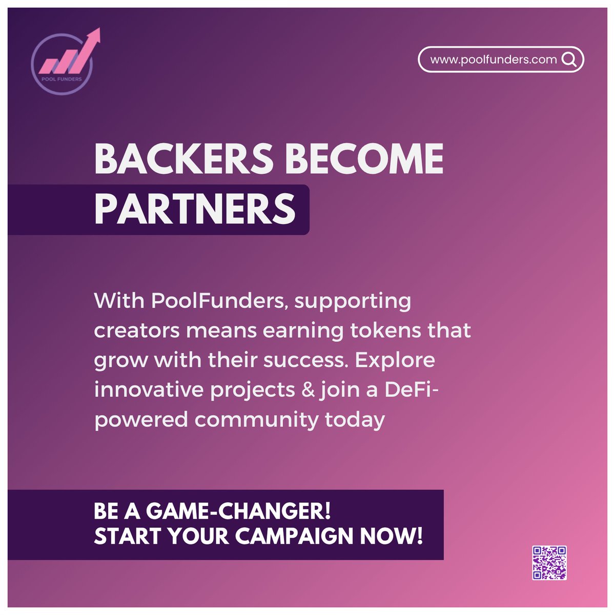 BACKERS BECOME PARTNERS!
.
➡️Start your campaign: lnkd.in/gpmNzbsP
➡️Join us: t.me/poolfunders
.
#PoolFunders #Crowdfunding #Startups #Creativity #Technology #Creators #Toekn #DeFi #Innovation #Success #Gamechanger