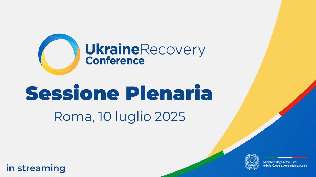 Farnesina 🇮🇹 (@italymfa) on Twitter photo #URC2025 | PdC 🇮🇹<a href="/GiorgiaMeloni/">Giorgia Meloni</a>, Pres 🇺🇦<a href="/ZelenskyyUa/">Volodymyr Zelenskyy / Володимир Зеленський</a>, Pres Commissione 🇪🇺<a href="/vonderleyen/">Ursula von der Leyen</a>, Cancelliere🇩🇪 <a href="/_FriedrichMerz/">Friedrich Merz</a> e PM 🇵🇱 <a href="/donaldtusk/">Donald Tusk</a> aprono i lavori della Ukraine Recovery Conference.
Saluti introduttivi del Min <a href="/Antonio_Tajani/">Antonio Tajani</a>.
📽️Segui la diretta⬇️
youtube.com/live/WfPpjQqzI… #URC2025 | PdC 🇮🇹<a href="/GiorgiaMeloni/">Giorgia Meloni</a>, Pres 🇺🇦<a href="/ZelenskyyUa/">Volodymyr Zelenskyy / Володимир Зеленський</a>, Pres Commissione 🇪🇺<a href="/vonderleyen/">Ursula von der Leyen</a>, Cancelliere🇩🇪 <a href="/_FriedrichMerz/">Friedrich Merz</a> e PM 🇵🇱 <a href="/donaldtusk/">Donald Tusk</a> aprono i lavori della Ukraine Recovery Conference.
Saluti introduttivi del Min <a href="/Antonio_Tajani/">Antonio Tajani</a>.
📽️Segui la diretta⬇️
youtube.com/live/WfPpjQqzI…