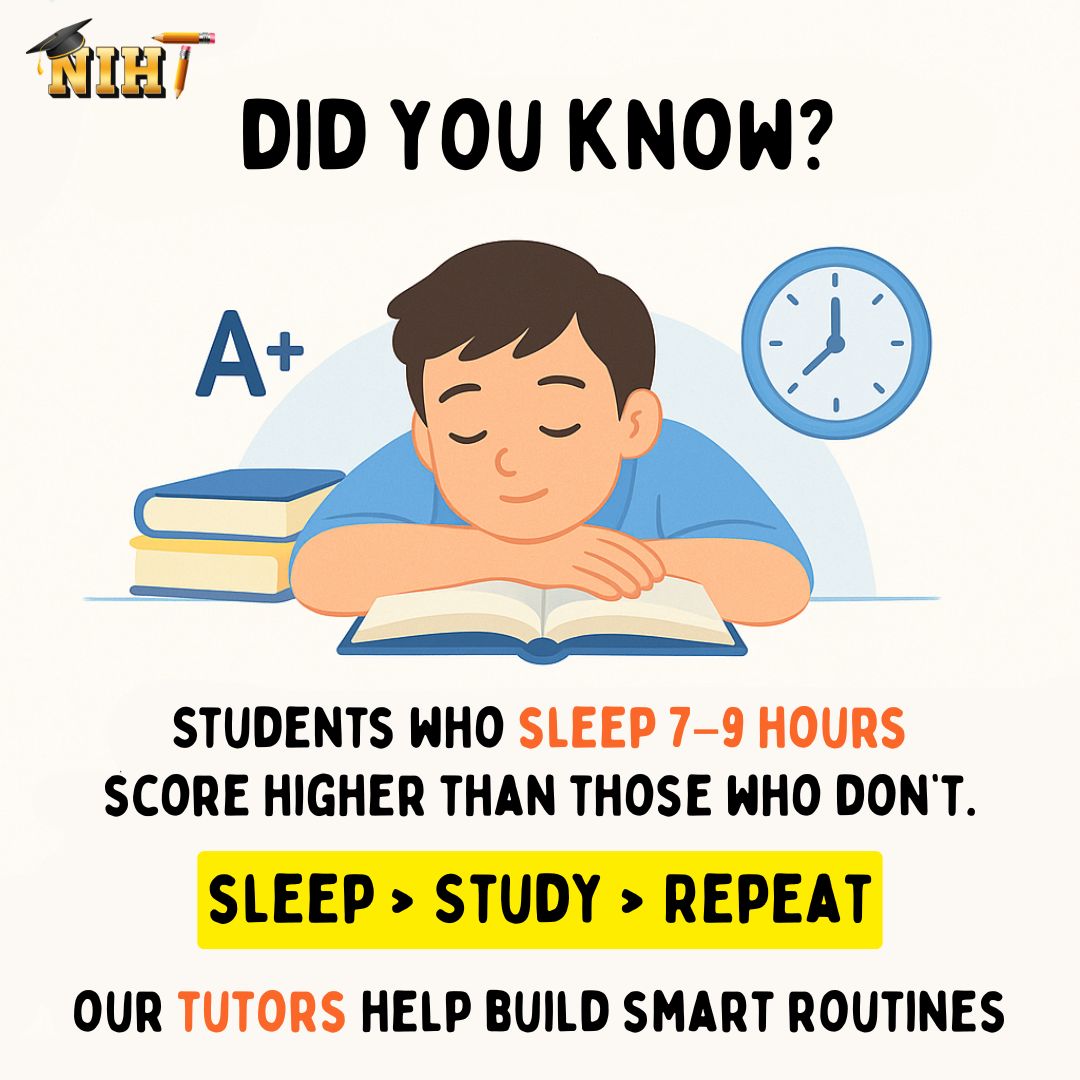 nihthometutor's tweet image. 📷 Did You Know?

Students who sleep 7–9 hours perform significantly better in academics! 📷📷
Because rest isn’t a break from learning — it’s part of it.

Sleep ➤ Study ➤ Repeat

#hometuition #StudyTips #StudentSuccess #TutoringMatters #SleepAndStudy #SmartLearning