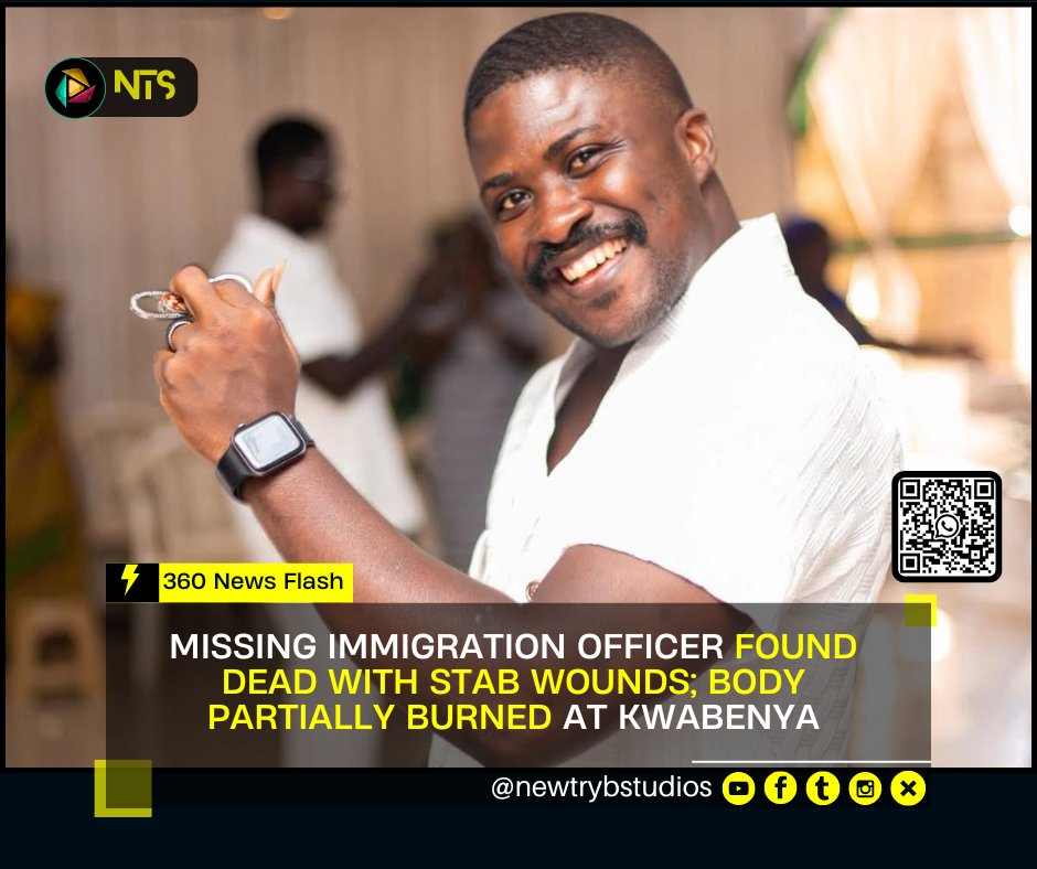 newtrybstudios's tweet image. 🚨 Tragedy at Kwabenya: Missing immigration officer found dead with stab wounds; body partially burnt and dumped. #GhanaNews #FlashUpdate #Kwabenya