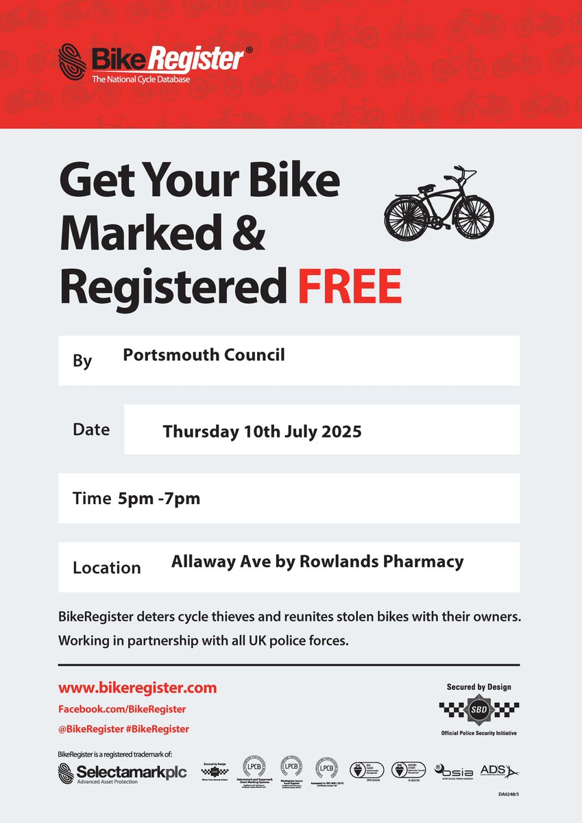 FREE cycle marking today! #BikeRegister