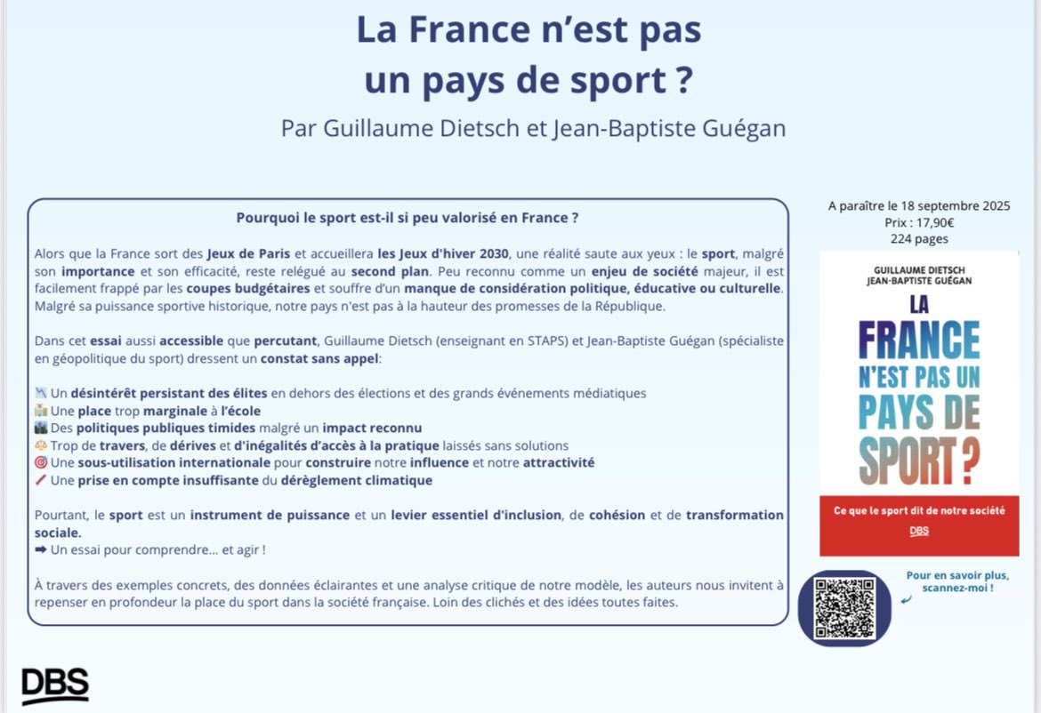 Pourquoi le sport est-il si peu valorisé en France ?
Après les Jeux de Paris et à l’approche des Jeux d’hiver 2030, une réalité s’impose.
Malgré son importance, le sport reste relégué au 2nd plan dans notre société.
📆 À paraître le 18 septembre 2025
🔜 Disponible en précommande