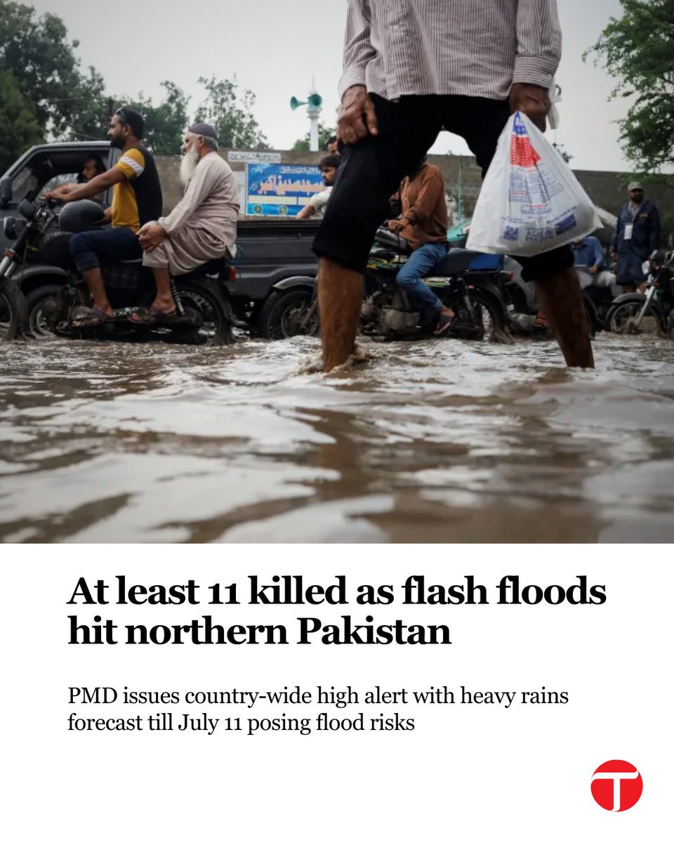 etribune's tweet photo. At least 11 more people have died in rain-related incidents as monsoon rains pour over different districts in northern Pakistan.

For more: https://t.co/HDFteOMFeO
#etribune #MonsoonRains #PakistanFloods #RainDisasters #NorthernPakistan https://t.co/RNYHgPmXGA