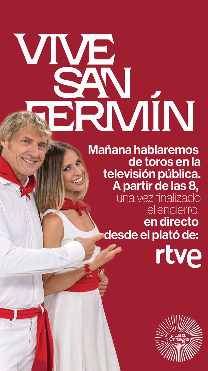Mañana hablaremos de toros en la televisión pública. A partir de las 8, una vez finalizado el encierro, en directo desde el plató de <a href="/rtve/">RTVE</a> 
💥