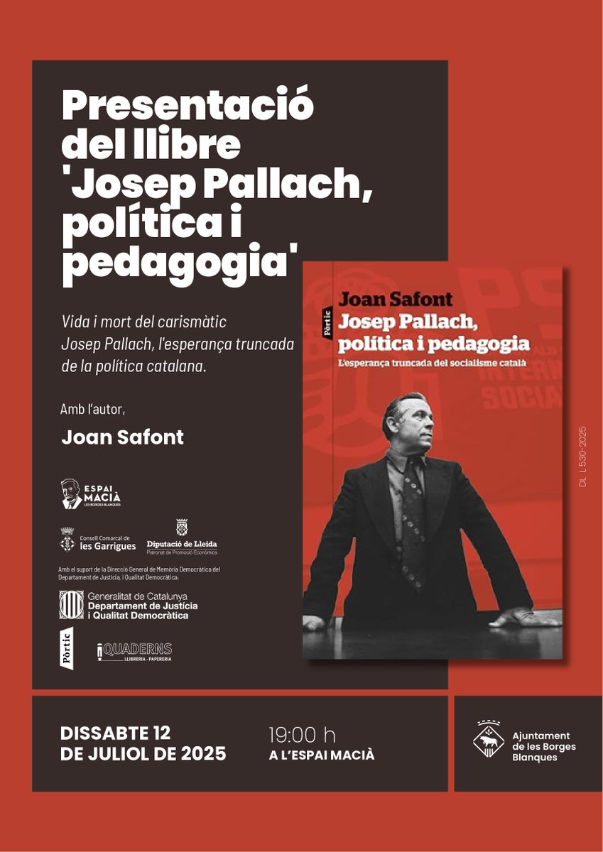 Les Borges TV (@lesborgestv) on Twitter photo Joan Safont presenta el llibre "Josep Pallach, política i pedagogia" a l'<a href="/espaimacia/">Espai Macià</a>.
lesborgestv.cat/noticies/cultu… Joan Safont presenta el llibre "Josep Pallach, política i pedagogia" a l'<a href="/espaimacia/">Espai Macià</a>.
lesborgestv.cat/noticies/cultu…