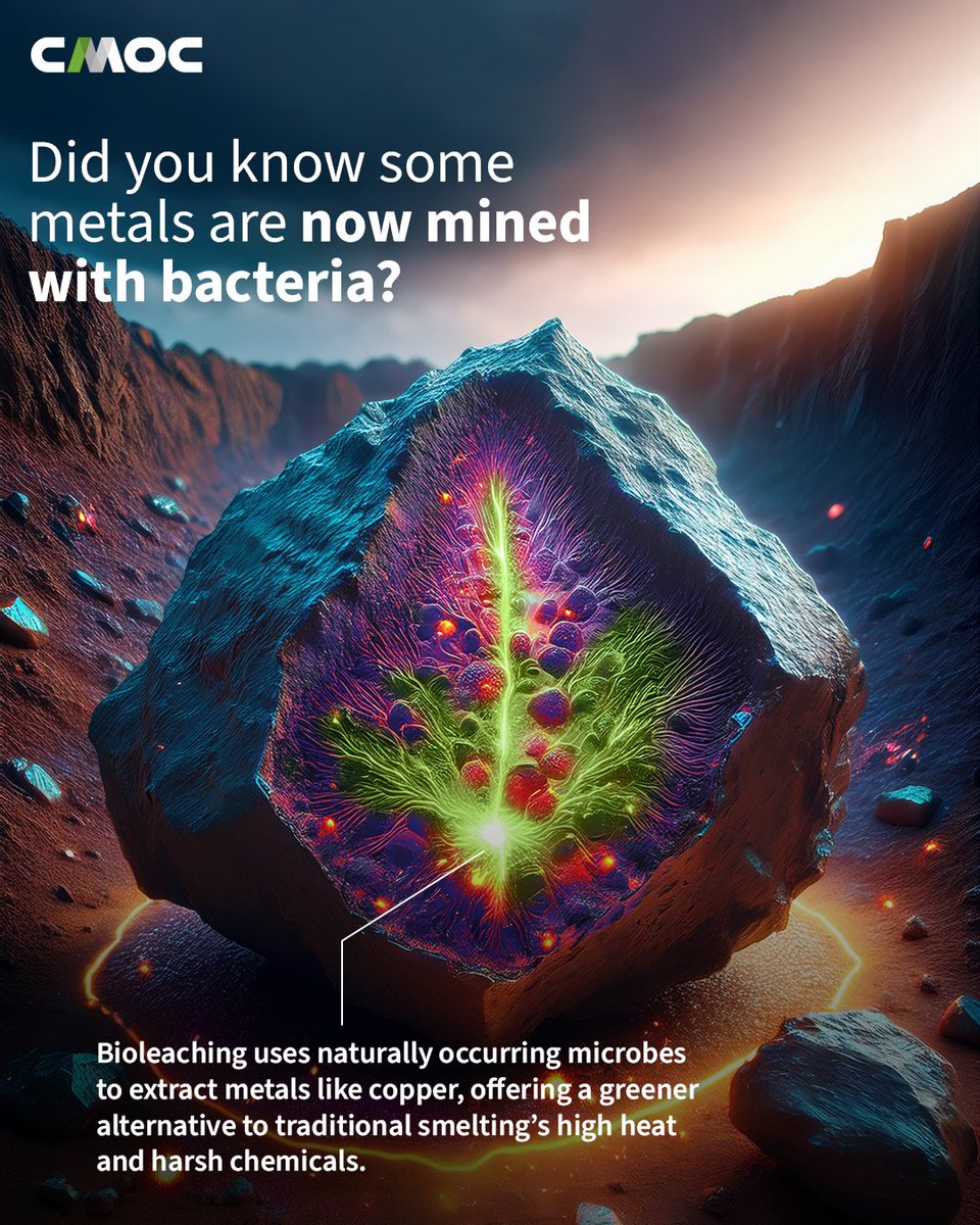 Did you know some metals are now mined with bacteria? 🤔

Bioleaching uses naturally occurring microbes to extract metals like copper from low-grade ore – offering a greener alternative to traditional smelting’s high heat and harsh chemicals.

🌱 In Chile, the world’s top copper