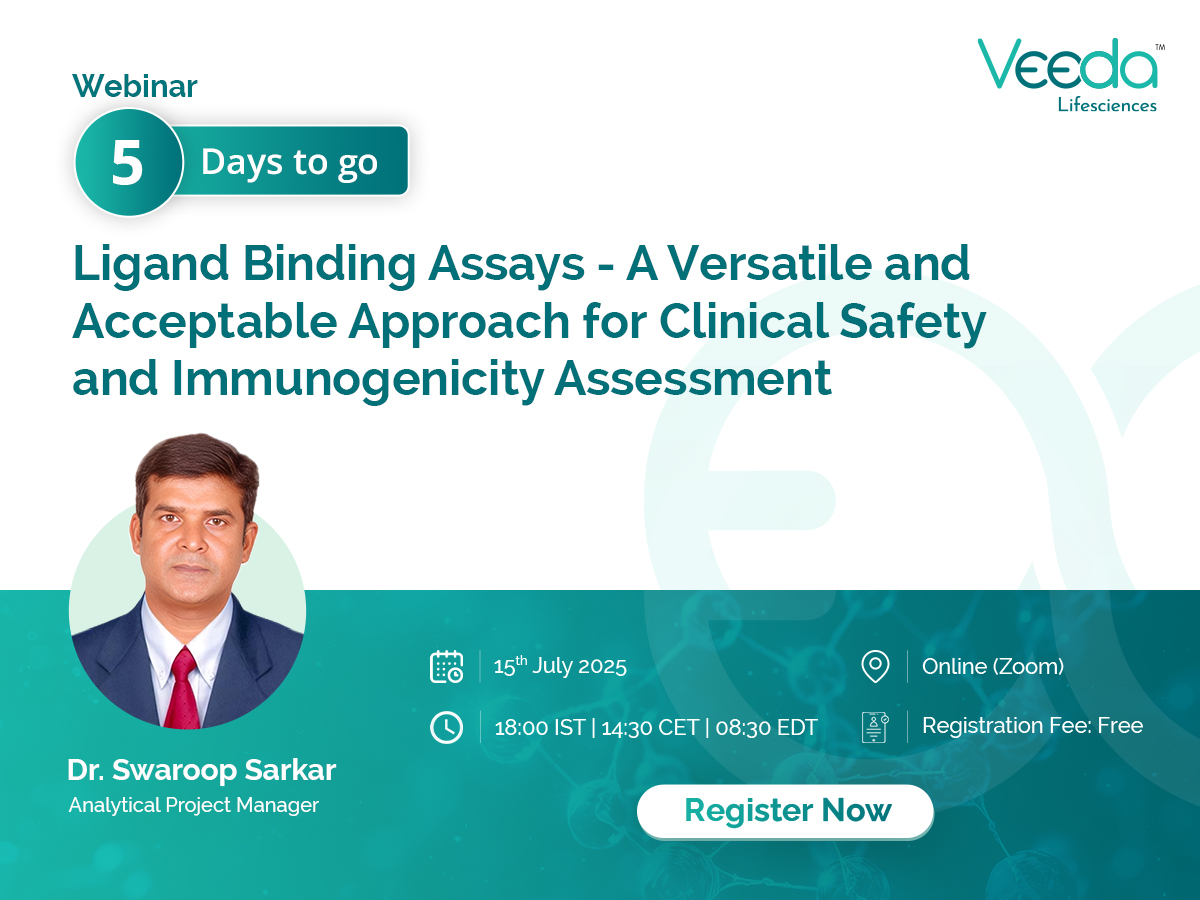 Only 5 Days to Go!

Veeda Lifesciences invites you to a focused scientific webinar on the role of Ligand Binding Assays (LBAs) in assessing clinical safety, pharmacokinetics, and immunogenicity across a wide spectrum of biotherapeutics.

veedalifesciences.com/ligand-binding…