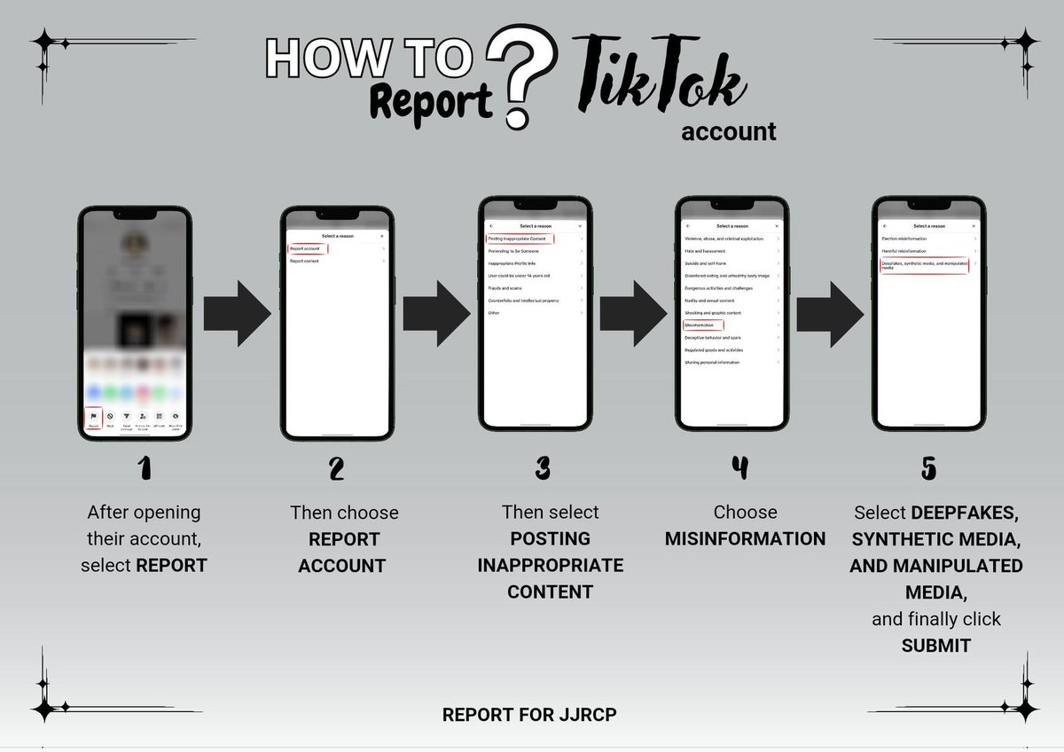 [𝗥𝗘𝗣𝗢𝗥𝗧 𝗔𝗟𝗘𝗥𝗧] 🚨 Please Help Report!

Harmful content detected targeting JJ.
‼️ Mass report, report accounts, block, and move forward.

• Account to Report: [ tiktok.com/@jj_rcpnetjj ]
• Reason: Impersonation

#ReportForJJRCP