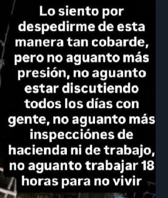 Hoy no hay buenos días.

Despertarse y ver esto que te mandan decenas de compañeros, lo cual como sabemos todos los agricultores es algo de lo cual se evita comentar en abierto:

La tremenda cantidad de suicidios entre agricultores.

Otro que se nos va, descanse en paz.