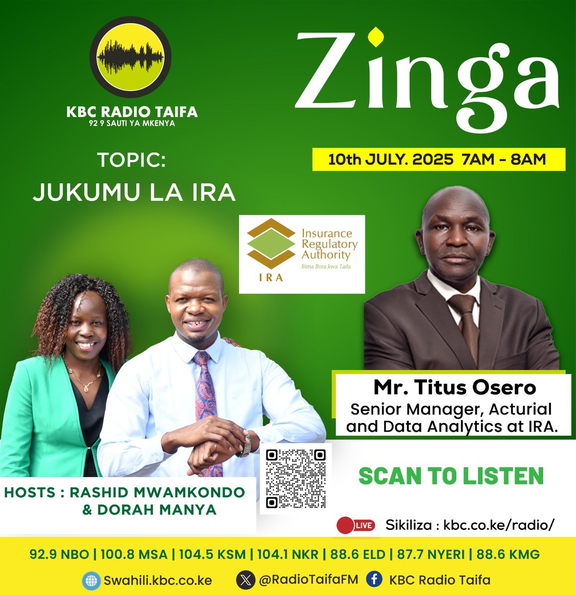 Dorah Manya (@dorahmanya) on Twitter photo Unafahamu umuhimu wa kuwa na bima maishani?
Sema nasi
#Zinga
<a href="/RadioTaifaFM/">KBC Radio Taifa</a>
<a href="/DorahManya/">Dorah Manya</a>
<a href="/mwamkondo/">Rashid Mwamkondo</a> Unafahamu umuhimu wa kuwa na bima maishani?
Sema nasi
#Zinga
<a href="/RadioTaifaFM/">KBC Radio Taifa</a>
<a href="/DorahManya/">Dorah Manya</a>
<a href="/mwamkondo/">Rashid Mwamkondo</a>