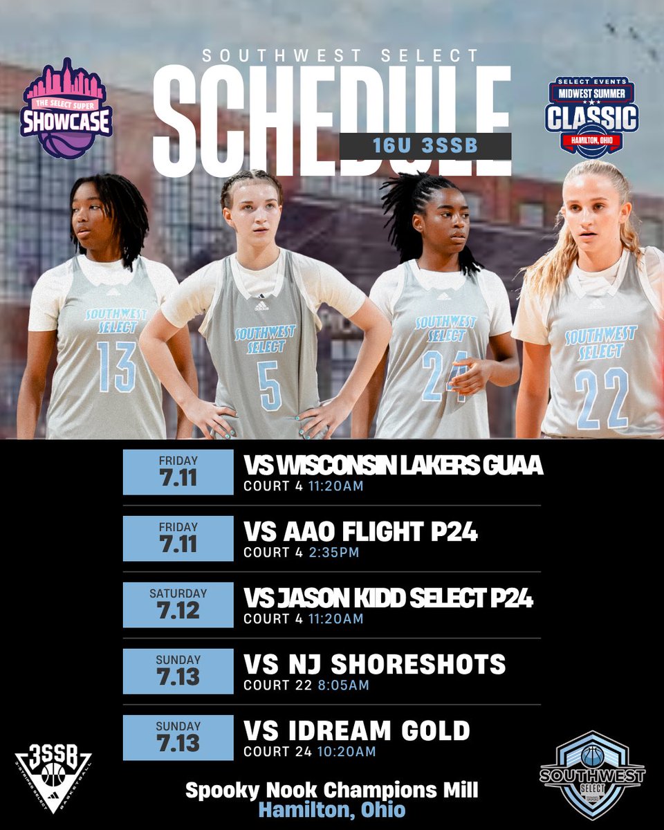 JC (@coach_clark512) on Twitter photo 🔖 Coaches!
Our 16U 3SSB July 2025 Live Period Schedule!
Hope to see you in Hamilton, OH & Rockhill, SC📍
#Sweet16s #SWSelect16U3SSB 🩵
<a href="/SW_Select3SSB/">SWSelect3SSB</a> <a href="/3SSBGCircuit/">3Stripes Select Basketball Girls Circuit</a>
#24 Addison Martin | 5’7 | 2027
<a href="/JustAddWork/">Addison D. Martin</a>
#4 Baylee Bowman | 5’8 | 2027
<a href="/Baylee4Bowman/">Baylee Bowman</a>
#13 Raegan 🔖 Coaches!
Our 16U 3SSB July 2025 Live Period Schedule!
Hope to see you in Hamilton, OH & Rockhill, SC📍
#Sweet16s #SWSelect16U3SSB 🩵
<a href="/SW_Select3SSB/">SWSelect3SSB</a> <a href="/3SSBGCircuit/">3Stripes Select Basketball Girls Circuit</a>
#24 Addison Martin | 5’7 | 2027
<a href="/JustAddWork/">Addison D. Martin</a>
#4 Baylee Bowman | 5’8 | 2027
<a href="/Baylee4Bowman/">Baylee Bowman</a>
#13 Raegan