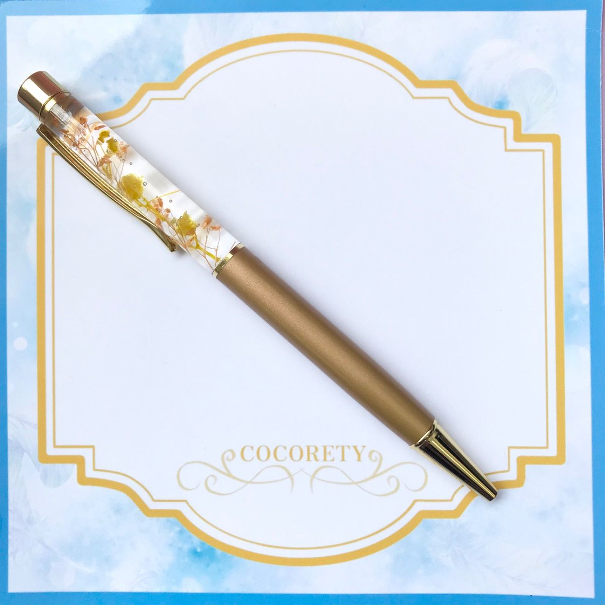 【障害者ブランド・ココリティ】みっとんとん作　ボールペン　「ハーバリウムボールペン（オレンジ）」NO.3675