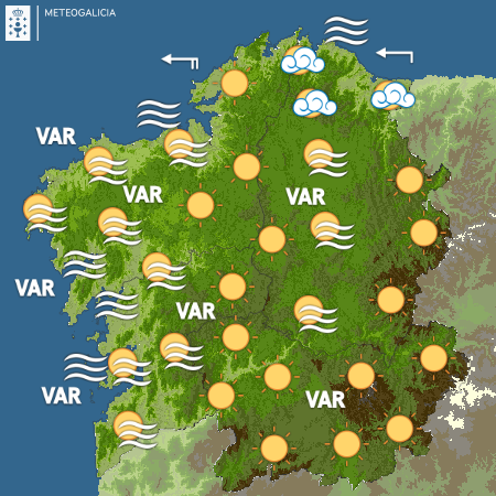 Bos días, Galicia! Xoves, 10 de xullo. Néboas matinais no interior e brétemas costeiras máis persistentes no litoral. Pola tarde medrarán nubes de evolución que poden derivar en chuvascos tormentosos, máis probables no interior.