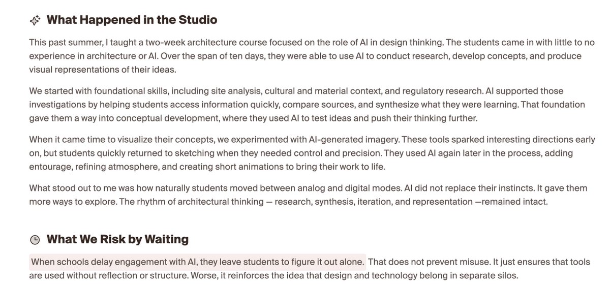 Atria cofounder Ira, a Tulane architecture professor, shares his experience teaching one of the first AI in architecture courses and argues universities should adopt AI curriculum sooner rather than later to properly guide students. Read more here:
askatria.ai/learn/rethinki…