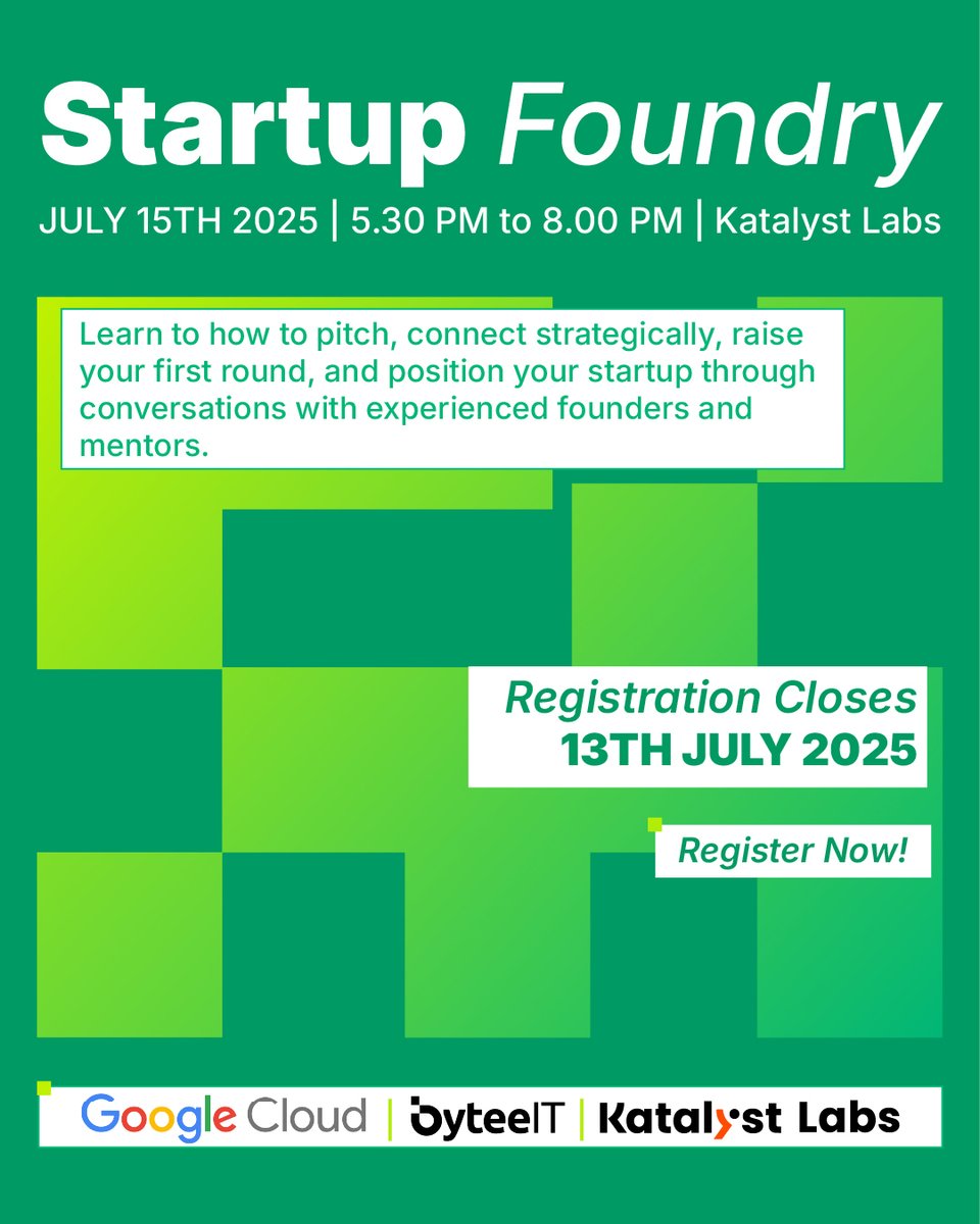 Join us for conversations on pitching, networking, fundraising, and positioning your startup in Pakistan. Learn from experienced founders and mentors.

Check out our previous posts for more details!

Seats are limited forms.gle/q64eG9M1jFkgL6…
#katalystlabs #googlecloud #byteeit