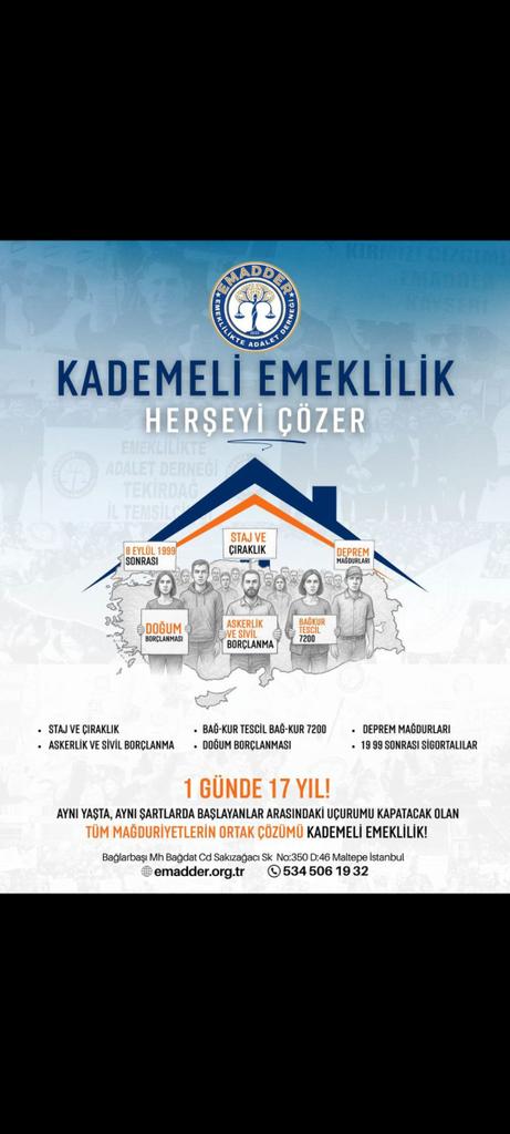 Kaya (@kaya8085) on Twitter photo <a href="/tgrthabertv/">TGRT HABER</a> <a href="/sedakbay/">Seda Akbay</a> 1999/2008 yıl arası SGK girişi çalışanlar sistemin kölesi olmuştur ‼️
1 günle akranlar arası Emeklilikte 17 20 yıl fark ile ötekilestirildik Ayrıştırıldık.
Saygılar
#MeclisKademeyeBorçlu
<a href="/EmadDernegi/">EMEKLİLİKTE ADALET DERNEĞİ ⚖️</a>
#GünBaşlıyor
<a href="/tgrthabertv/">TGRT HABER</a>
<a href="/ErcanSeki/">ERCAN SEKİ</a>
<a href="/sedakbay/">Seda Akbay</a> <a href="/tgrthabertv/">TGRT HABER</a> <a href="/sedakbay/">Seda Akbay</a> 1999/2008 yıl arası SGK girişi çalışanlar sistemin kölesi olmuştur ‼️
1 günle akranlar arası Emeklilikte 17 20 yıl fark ile ötekilestirildik Ayrıştırıldık.
Saygılar
#MeclisKademeyeBorçlu
<a href="/EmadDernegi/">EMEKLİLİKTE ADALET DERNEĞİ ⚖️</a>
#GünBaşlıyor
<a href="/tgrthabertv/">TGRT HABER</a>
<a href="/ErcanSeki/">ERCAN SEKİ</a>
<a href="/sedakbay/">Seda Akbay</a>
