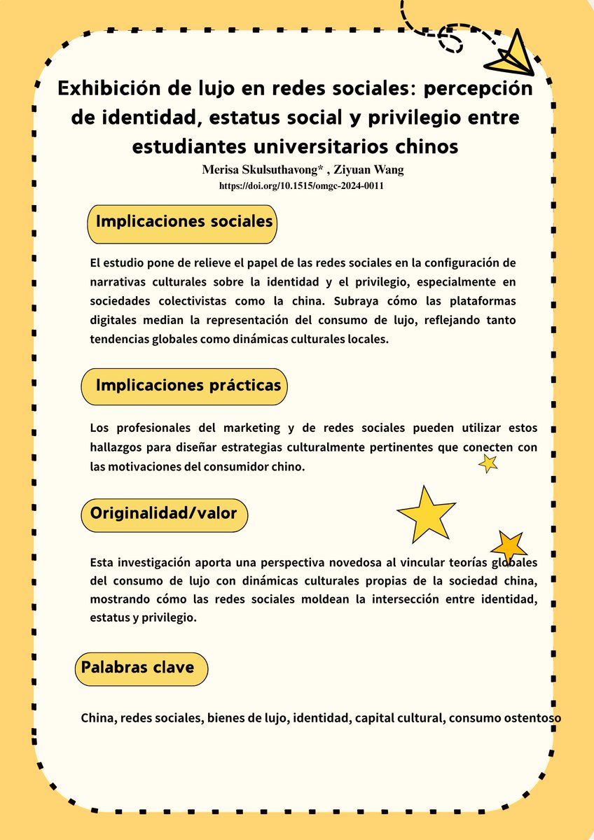 🌟¿Es el lujo en redes solo vanidad o una forma de identidad? ¡Descúbrelo en este estudio sobre estudiantes chinos!
#lujo #redessociales #identidad #China

Artículo en OMGC 2025, Vol. 2, Art. 5
🔗doi.org/10.1515/omgc-2…