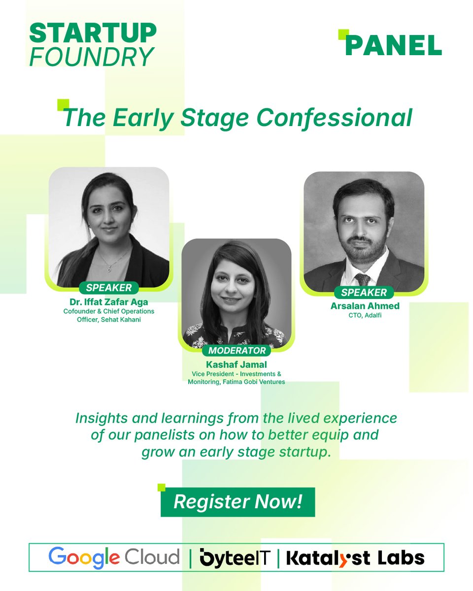 This panel features Dr. Iffat Zafar Aga and Arsalan Ahmed as they share what goes into early-stage building and the groundwork needed for growth with Kashaf J. moderating the conversation.
Register before 13th July 2025: forms.gle/q64eG9M1jFkgL6…
#katalystlabs #googlecloud #byteeit