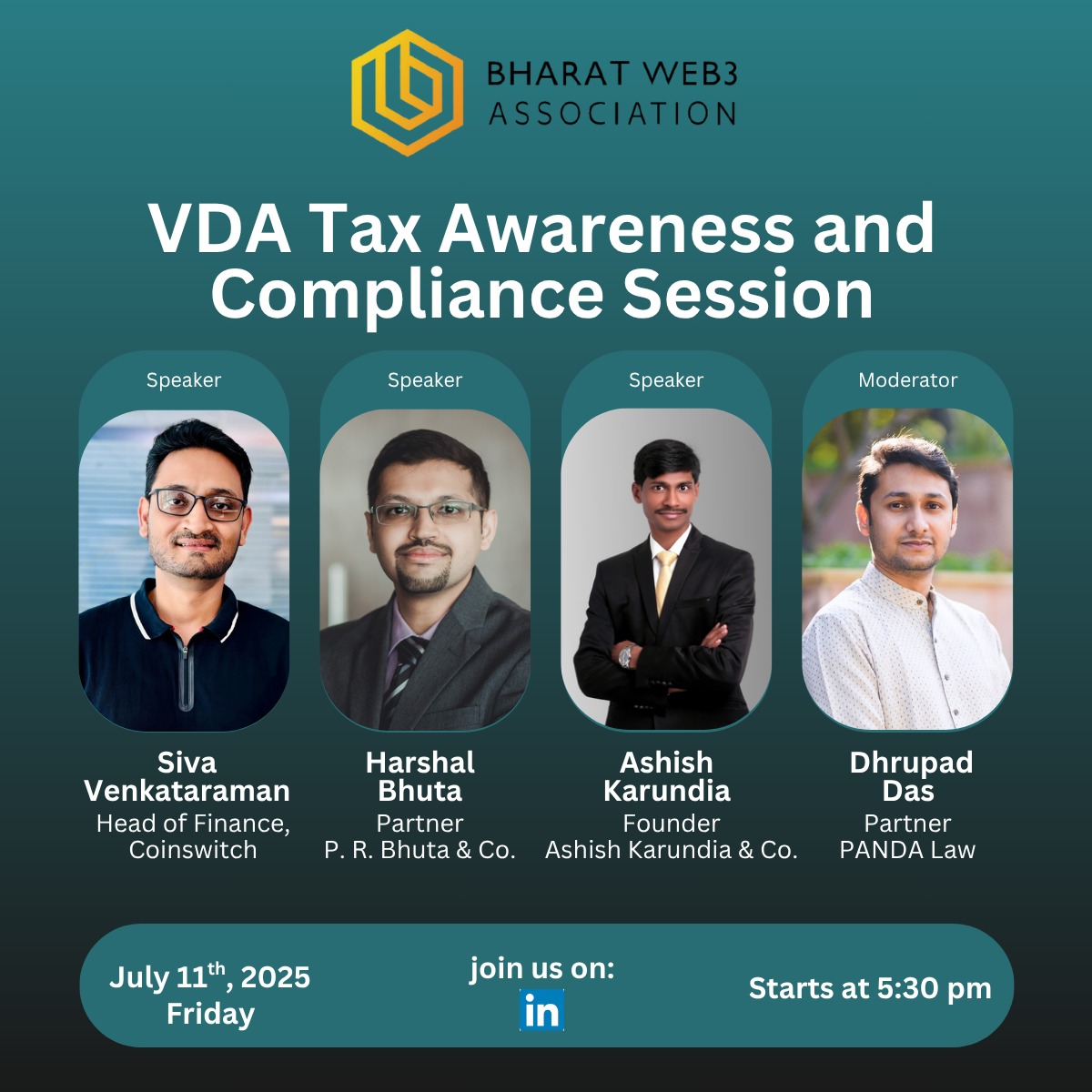 BWA_Ind's tweet image. 💡 *Confused about VDA Taxation? We've got you covered.*
Join us for the *VDA Tax Awareness and Compliance Session* hosted by *Bharat Web3 Association* on *Friday, July 11th, 2025 at 5:30 PM*, live on LinkedIn.
This AMA-style session will unpack key issues around Virtual…