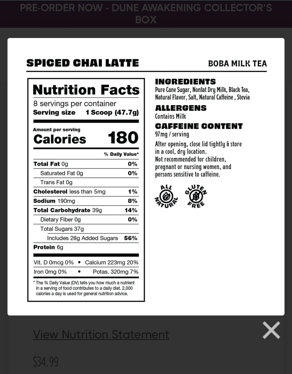 realGeraldF's tweet photo. @cyber_lurker_ @DuneAwakening @MADRINAS I’m sure to keep clutter down, and to avoid giving too much info on the formula, they’re just throwing cinnamon and star anise under “natural flavors” to conform with FDA guidelines. https://t.co/ejYfqUaXKL
