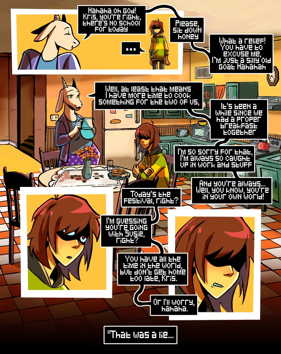 Cursed_Nelari's tweet image. 1/?
Ok, so this happens immediately after Chapter 4 final. The next morning, to be exact
#DELTARUNE