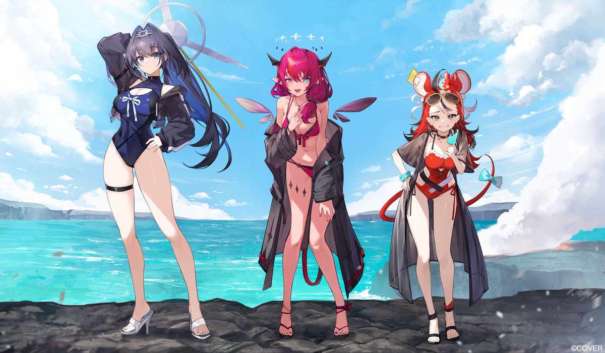 hololive_En's tweet photo. #holonatsuParadise Highlight:
🖼️ Summer Outfit Illustrations 🖼️

Today, we're shining the spotlight on hololive English -Promise-! 🎉

Find them on a beach with a view of a volcano! 🏖️

Here's to another thrilling summer with holonatsu! 🌻

See more here▶️ https://t.co/TENbjq1FQ4 https://t.co/TfTJP1SbK5
