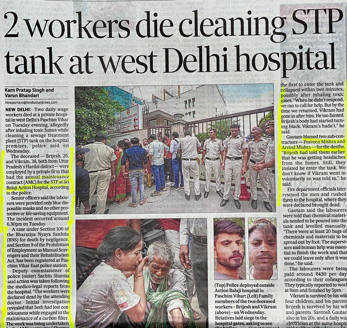 Two more sewage deaths in the National capital, that too in a hospital premises. Same story repeated - forced to work in toxic fumes without any safety gears! It is also the same story of criminal administrative negligence and political apathy! #stopkillingus #dalitlivesmatter