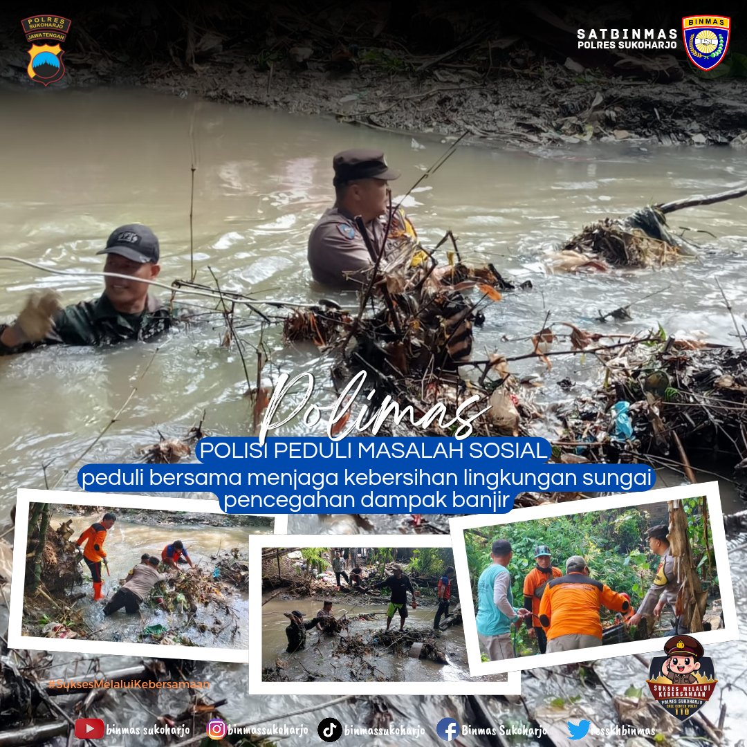 resskhbinmas's tweet photo. "POLIMAS"
Polisi Peduli Masalah Sosial, Peduli kebersihan lingkungan sungai. 

Potret @polisisukoharjo sinergitas bersama instansi terkait, Relawan dan Masyarakat bersihkan sampah  sungai Pepe Ds Pondok Grogol. 

#polisiuntukmasyarakat #polisisukoharjo #PolisiHadirUntukRakyat https://t.co/uhQnt41ZQF