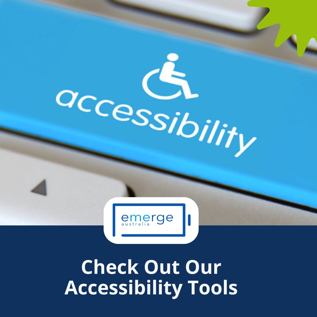 Emerge Australia (@emergeaus) on Twitter photo Explore our Accessibility Tools! Adapt for your needs: Text Size, Grayscale, High Contrast, Negative Contrast, Light Background, Underlined Links, & Readable Font. Available site-wide. Feedback? Email information@emerge.org.au. Let's make web accessible for all! Explore our Accessibility Tools! Adapt for your needs: Text Size, Grayscale, High Contrast, Negative Contrast, Light Background, Underlined Links, & Readable Font. Available site-wide. Feedback? Email information@emerge.org.au. Let's make web accessible for all!