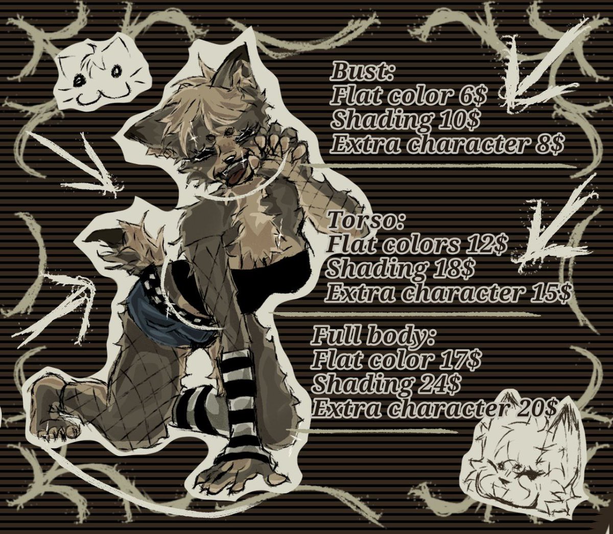 kanib4llz's tweet image. Hiii, i also do furry art! Heres the pricing and a character :D (Last one is a WIP for artfight)
Likes and RT appreciated :3
#artmoots #artshare #furryartwork