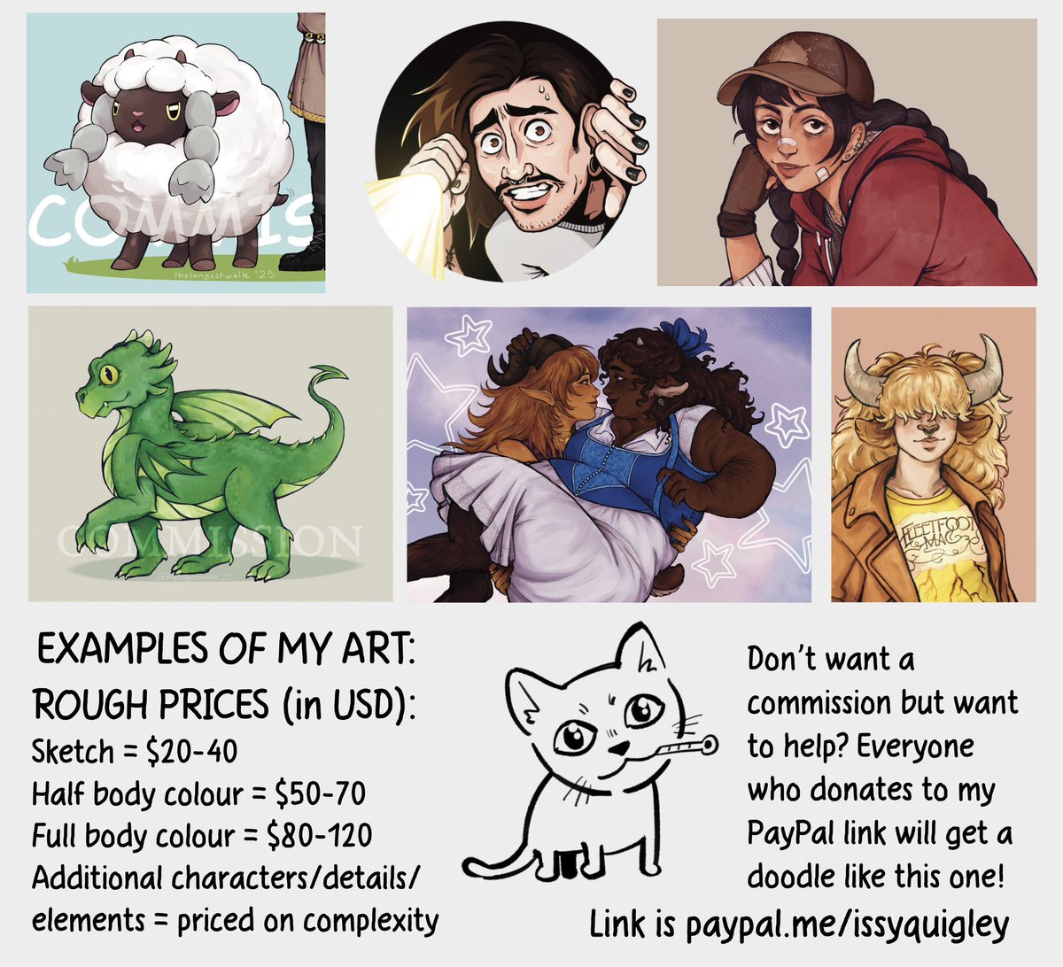 thelongestwalk's tweet image. Unfortunately I have to open rush emergency comms to raise money for my cat, Hoji. Times are tough but if you are looking for art, I’ve got you covered. Caard below 👍